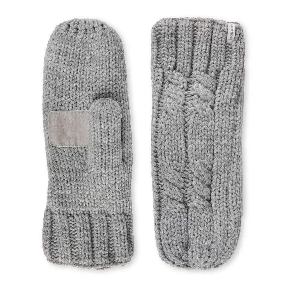 Isotoner Womens Mittens One Size Heather Grey Cable Knit Warm Cozy Winter